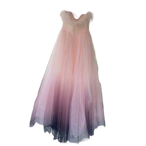 Mac Duggal 20557 Feather Strapless Tulle Ombre Dress Princess Gown - Picture 5 of 6